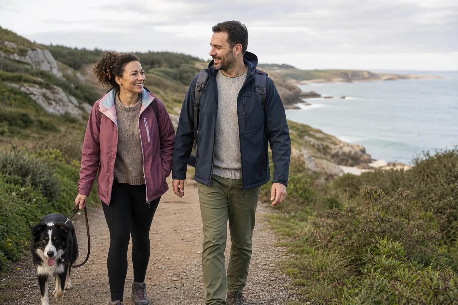 A couple walking beside the water on the Norfolk coast